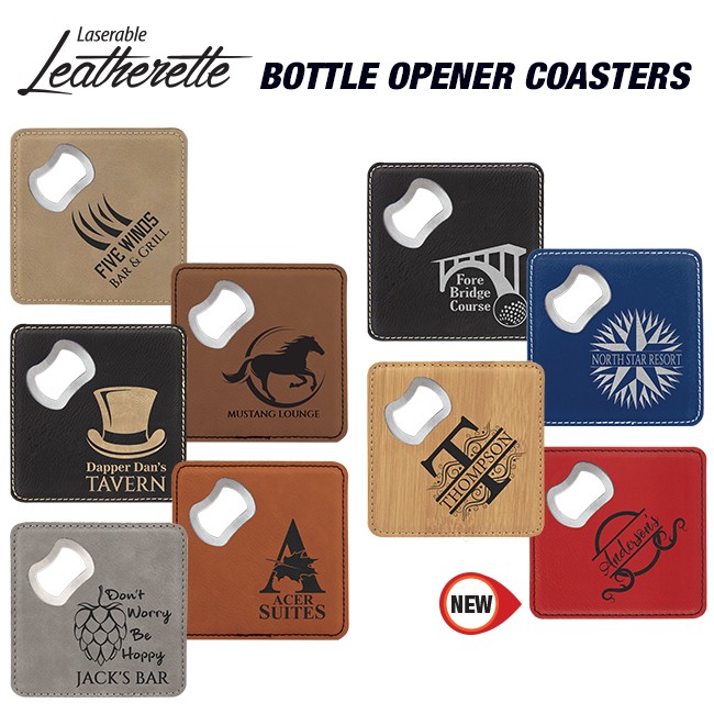 Laserable Leatherette Bottle Opener Coasters